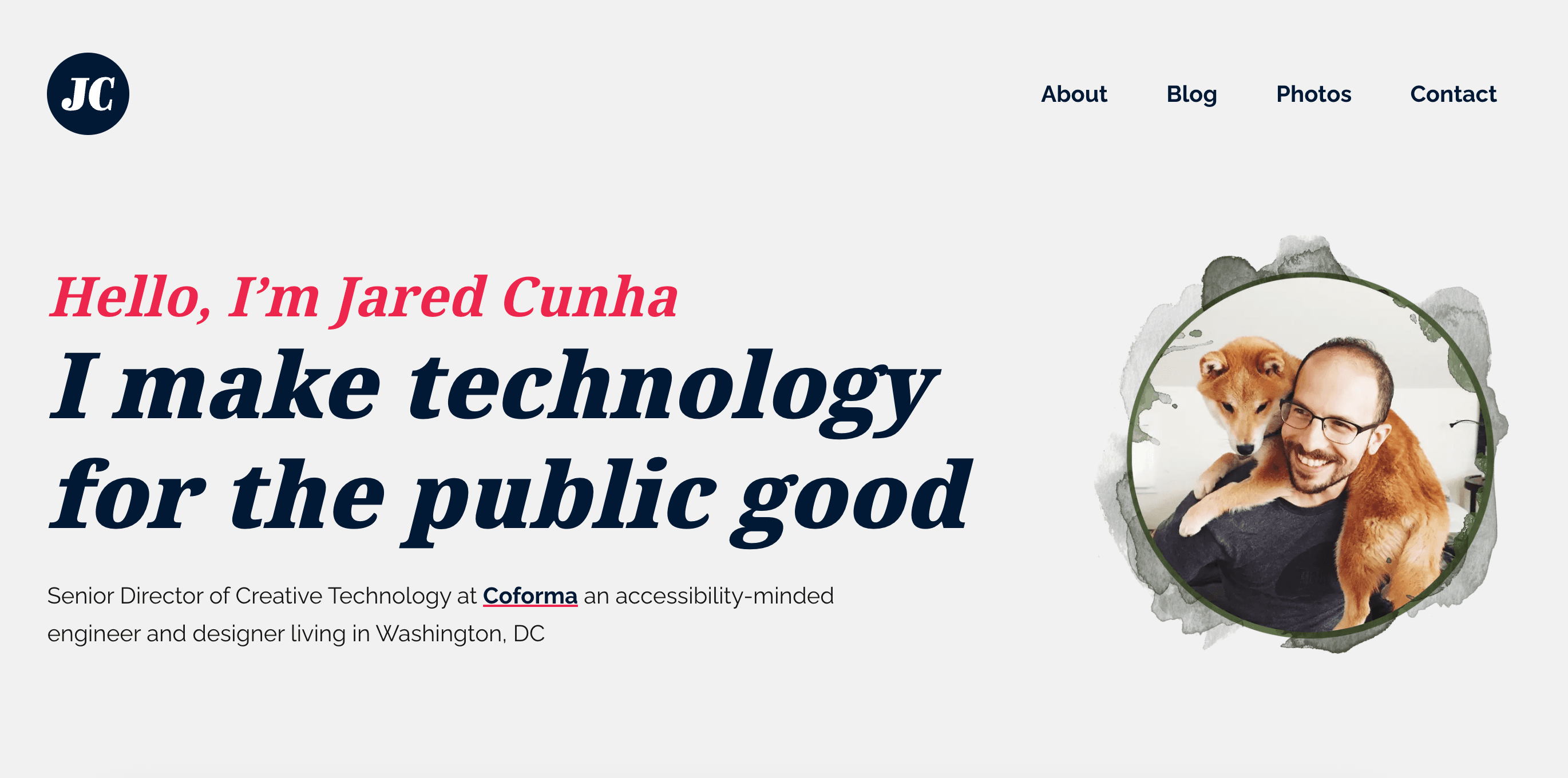 Homepage of jaredcunha.com in light mode