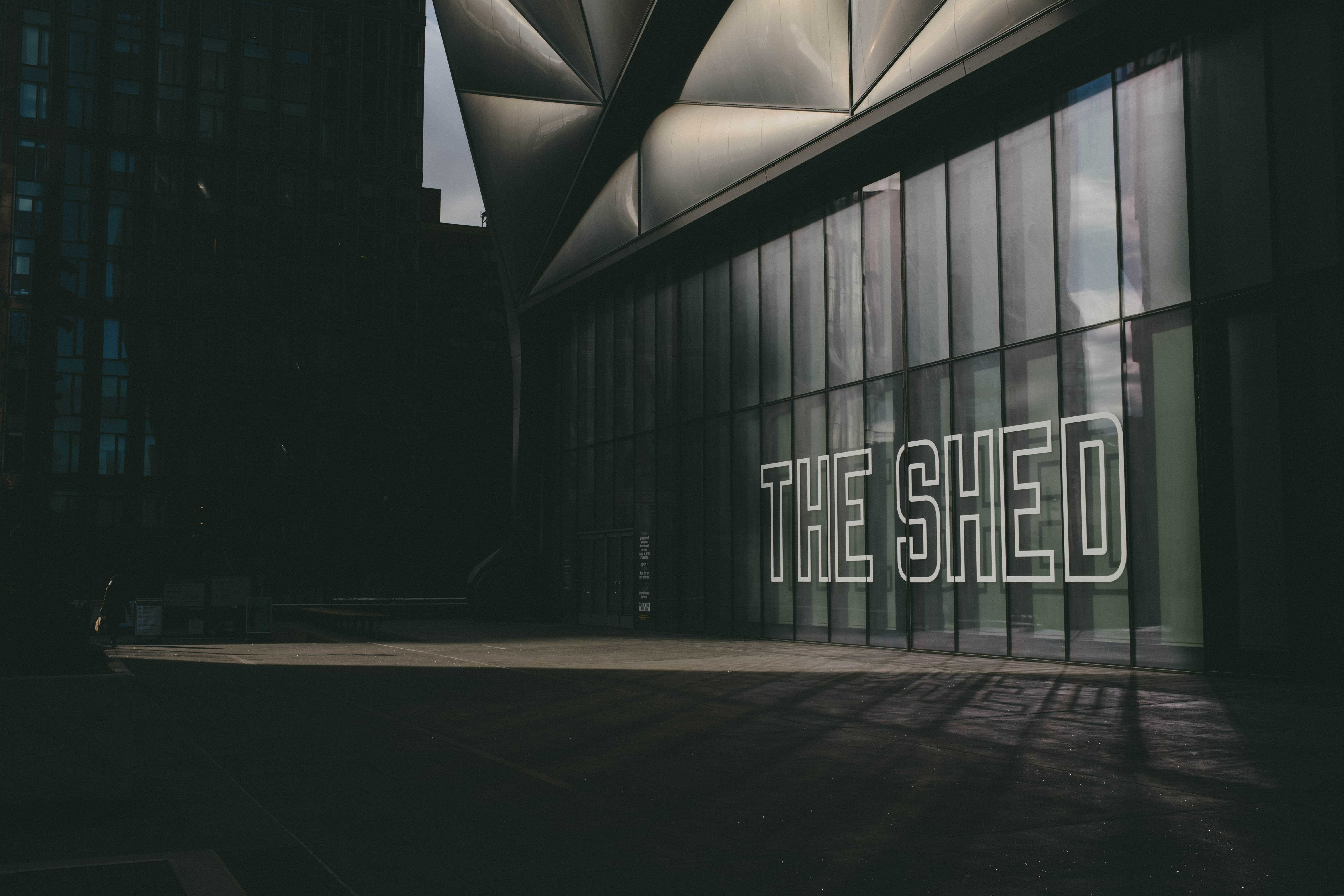 Sharp angle of light hitting the entrance to The Shed in Hudson Yards