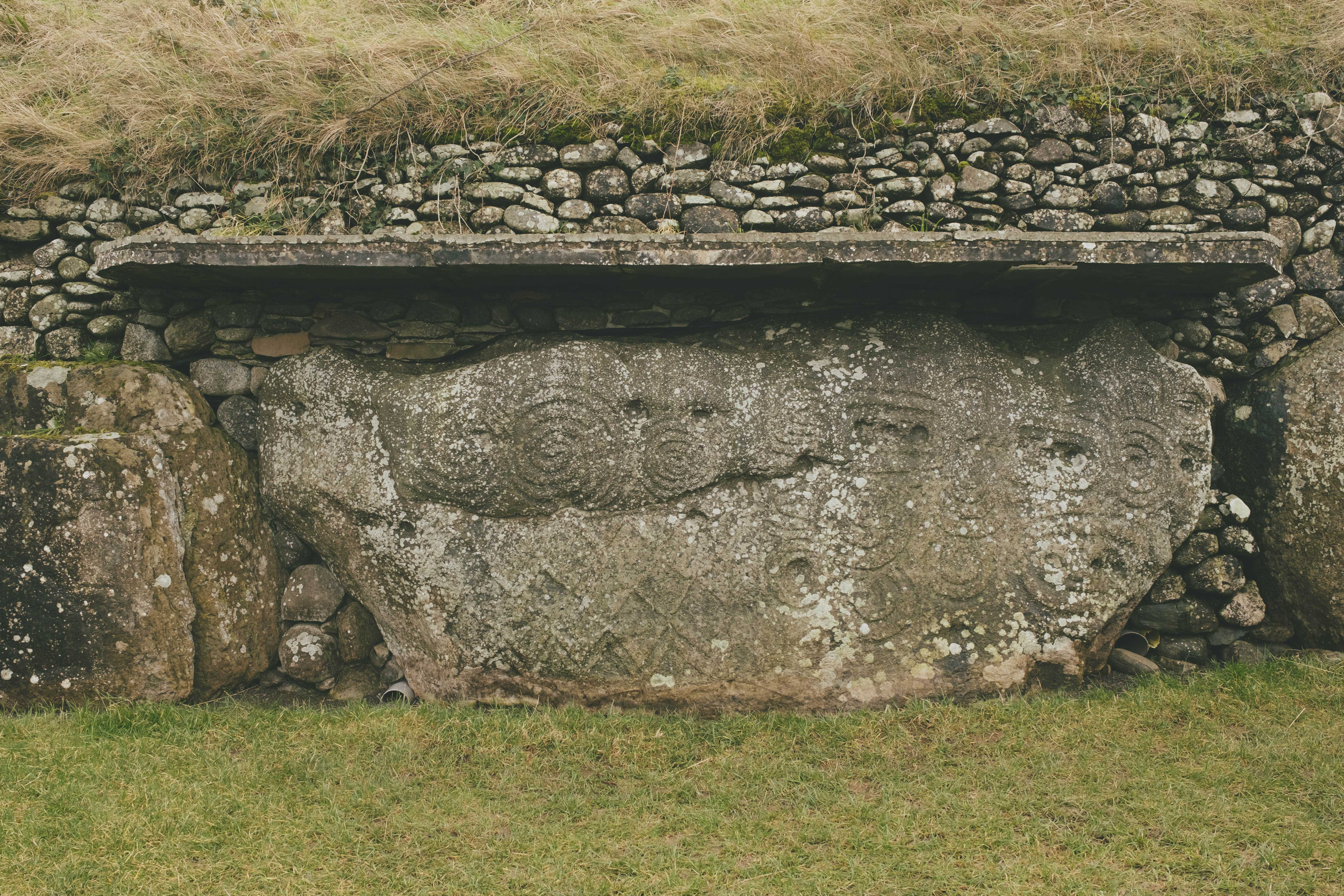 Celtic circles on a large stone at the base of Brú na Bóinne