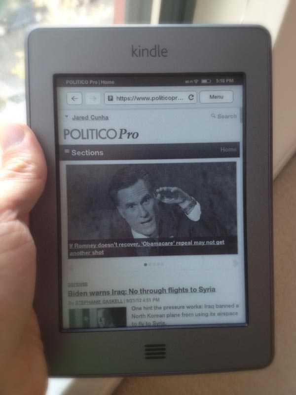 POLITICO Pro viewed in a Kindle Touch