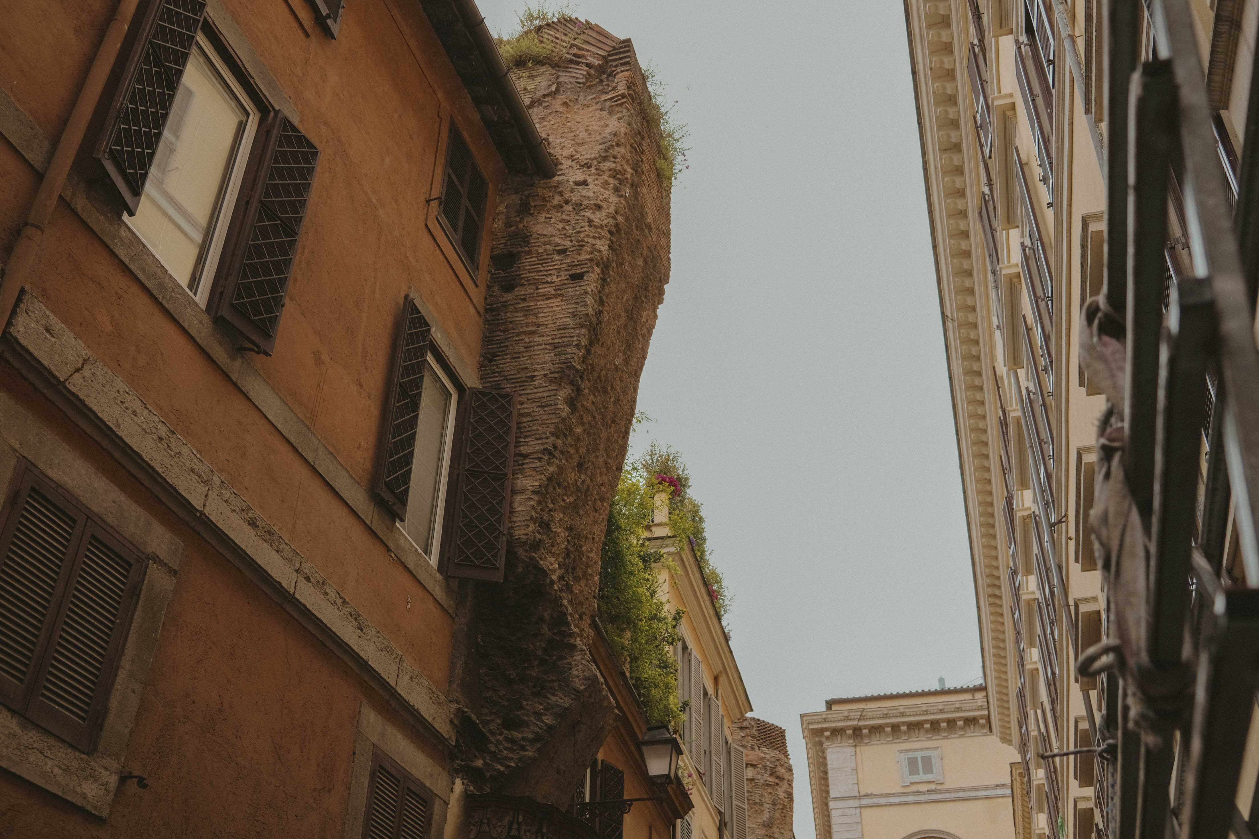 Old walls protruding from a building