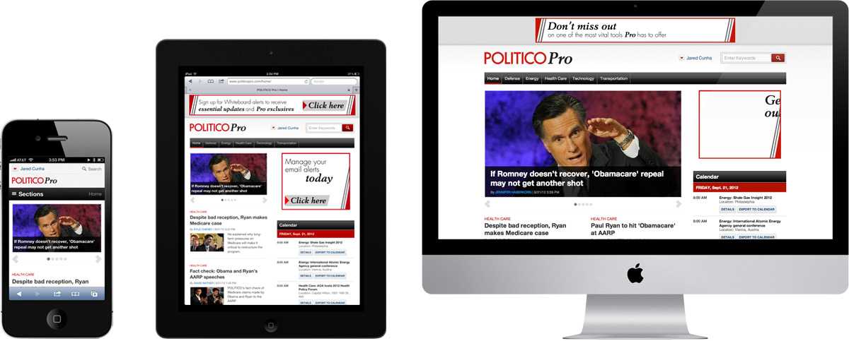 Screen shots of POLITICO Pro