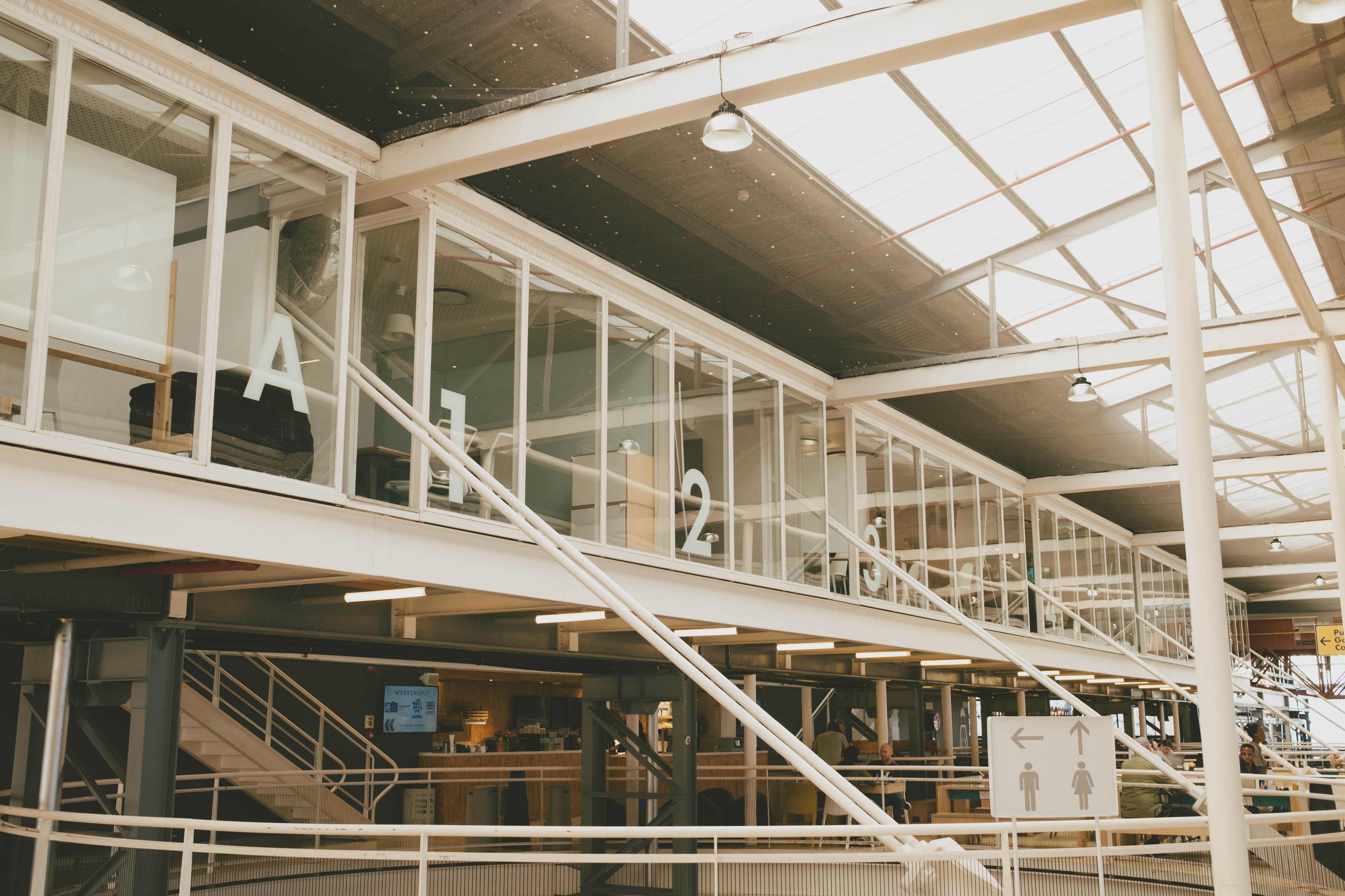 Coworking offices in a brightly-lit top floor