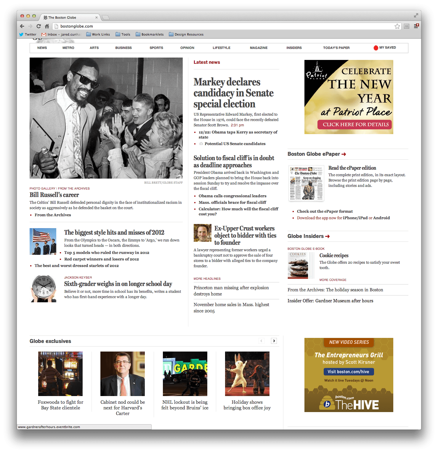 Screenshot of Boston Globe homepage