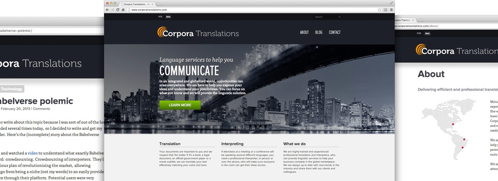 Screen shot of corpora translations