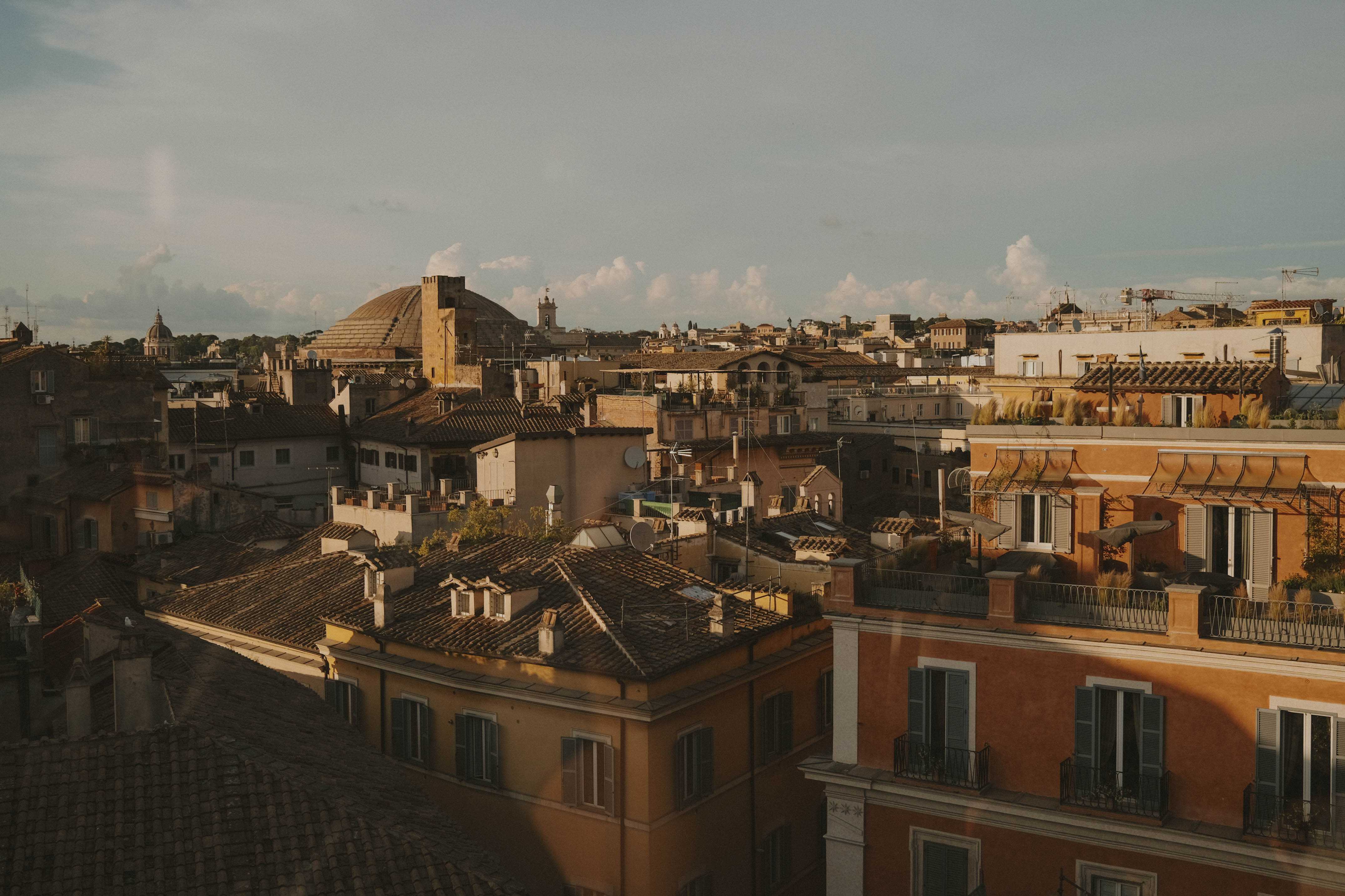 City view from a rooftop at the golden hour